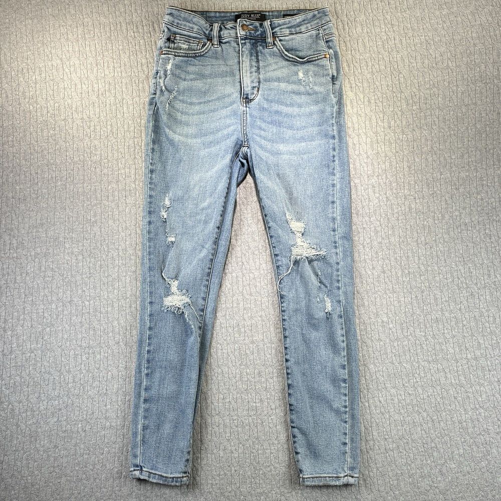Judy blue Control Top Skinny Women  pants size (7/28) distressed whiskered faded
